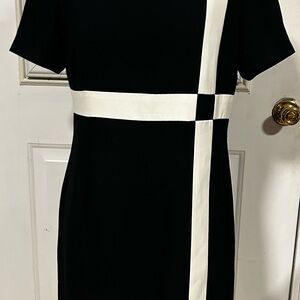 Maggy London Black Midi Dress with White Crossband Detail